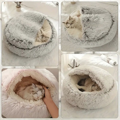 Plush Round Pet Bed 2-in-1 Nest for Cats & Small Dogs