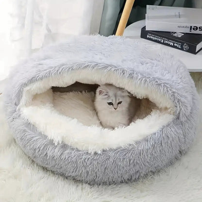 Plush Round Pet Bed 2-in-1 Nest for Cats & Small Dogs