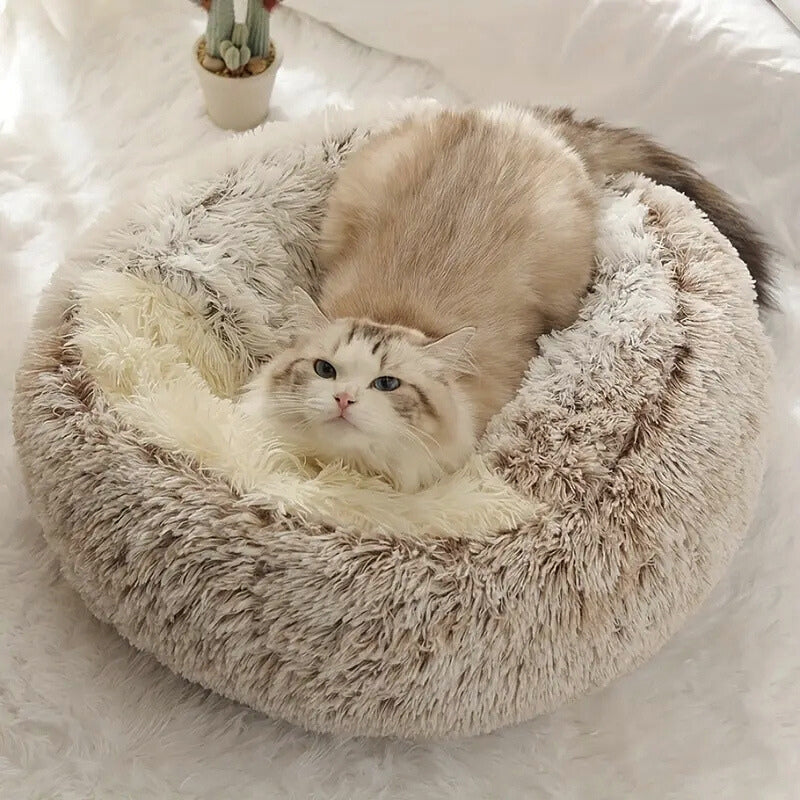 Plush Round Pet Bed 2-in-1 Nest for Cats & Small Dogs