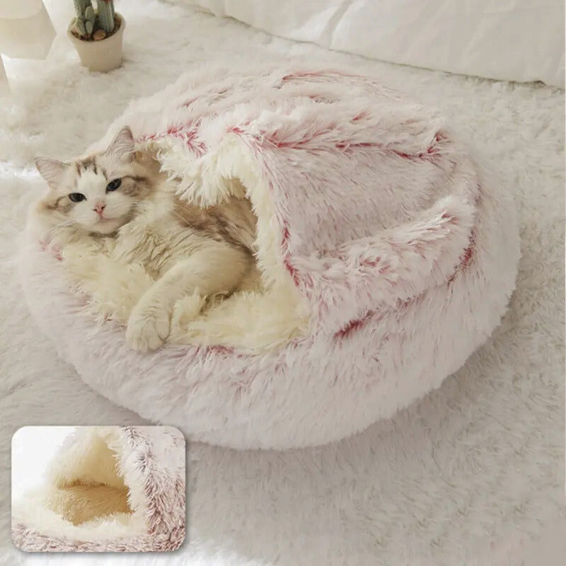 Plush Round Pet Bed 2-in-1 Nest for Cats & Small Dogs