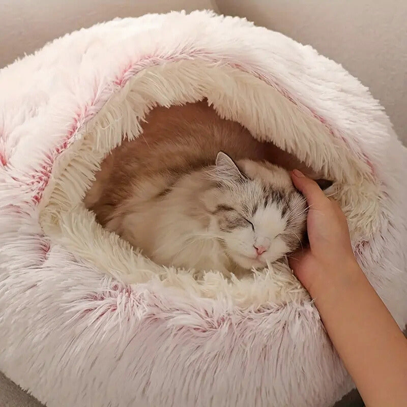 Plush Round Pet Bed 2-in-1 Nest for Cats & Small Dogs