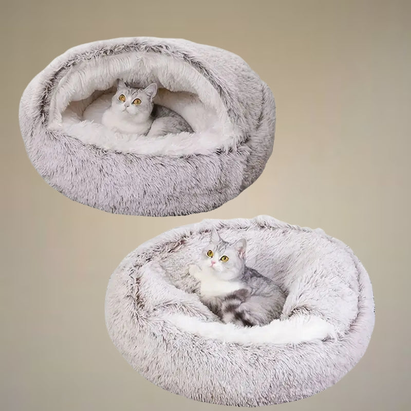 Plush Round Pet Bed 2-in-1 Nest for Cats & Small Dogs