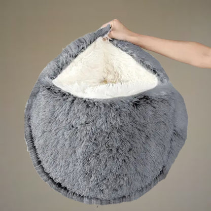 Plush Round Pet Bed 2-in-1 Nest for Cats & Small Dogs