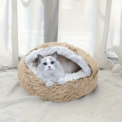 Plush Round Pet Bed 2-in-1 Nest for Cats & Small Dogs