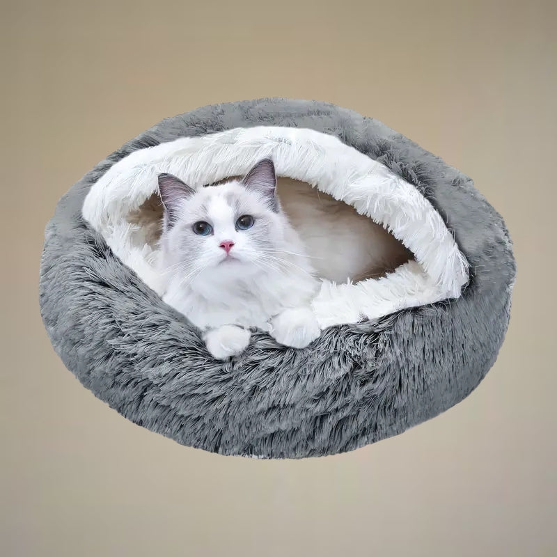 Plush Round Pet Bed 2-in-1 Nest for Cats & Small Dogs