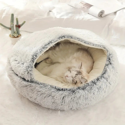 Plush Round Pet Bed 2-in-1 Nest for Cats & Small Dogs