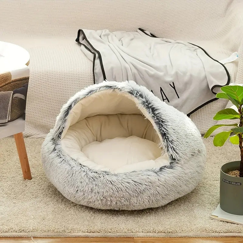 Plush Round Pet Bed 2-in-1 Nest for Cats & Small Dogs