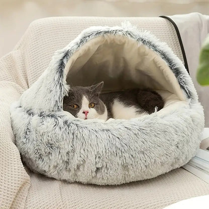 Plush Round Pet Bed 2-in-1 Nest for Cats & Small Dogs