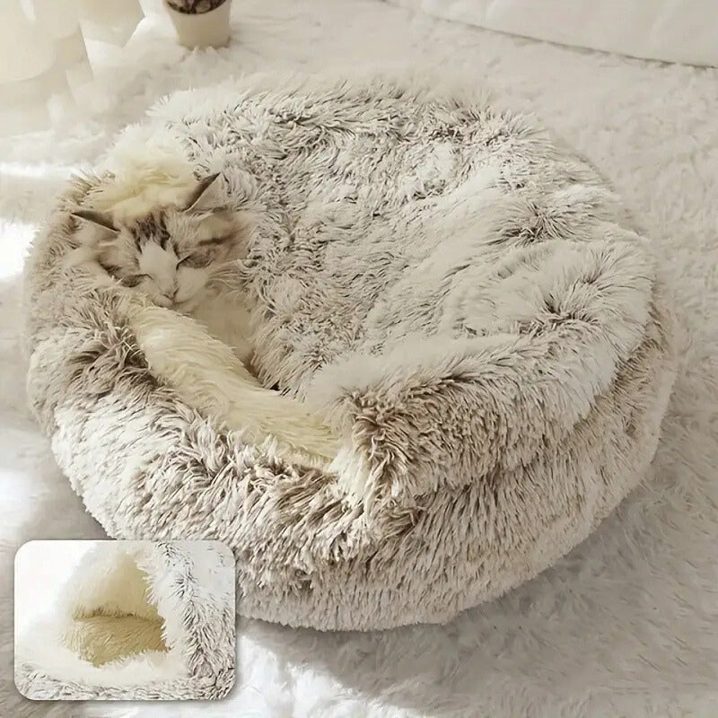 Plush Round Pet Bed 2-in-1 Nest for Cats & Small Dogs