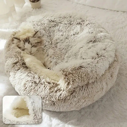 Plush Round Pet Bed 2-in-1 Nest for Cats & Small Dogs