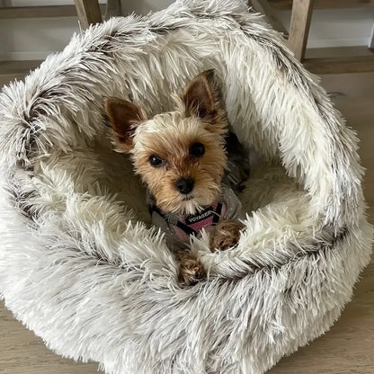 Plush Round Pet Bed 2-in-1 Nest for Cats & Small Dogs